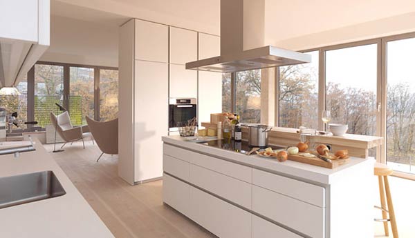 White Minimalist Kitchen Area with Incredible View