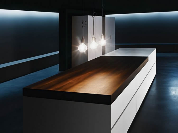 	Modern minimalist kitchen with sliding top island design