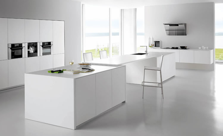 	White minimalist kitchen island interior design