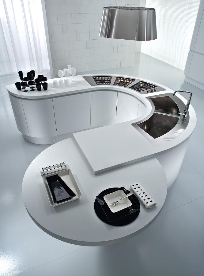 	White modular minimalist circular kitchen center