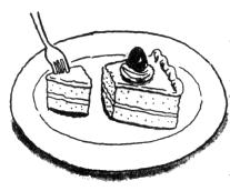 เค้กที่มีรูปสามเหลี่ยมให้เริ่มทานจากทางด้านแหลมเสียก่อน